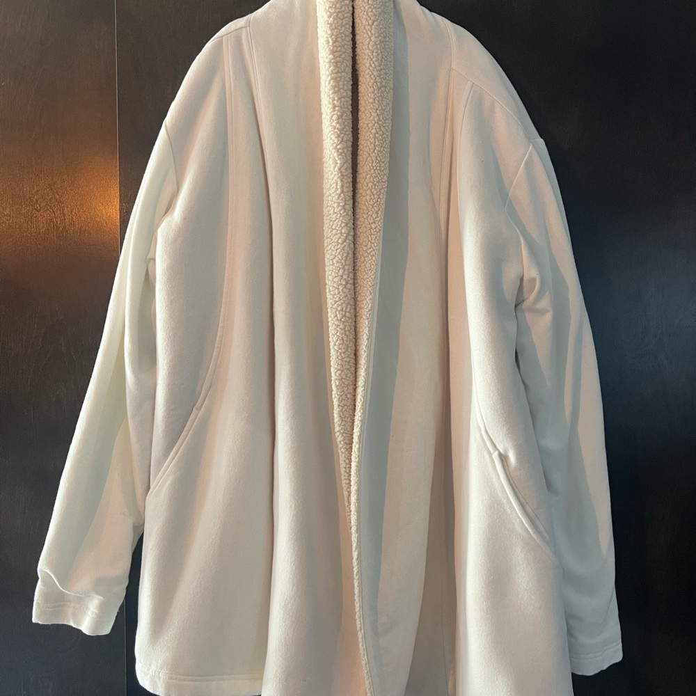 Eddie Bauer Cream Sherpa Fleece Open Jacket